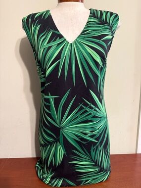 MICHAEL Michael Kors Black Mini Dress Green Palm Print SMALL PRE-OWNED